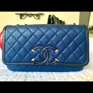 Chanel Filigree Classic Flap Bag Navy Black Caviar